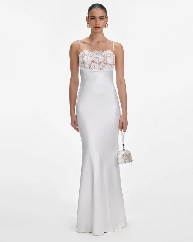 White Satin Lace Maxi Dress