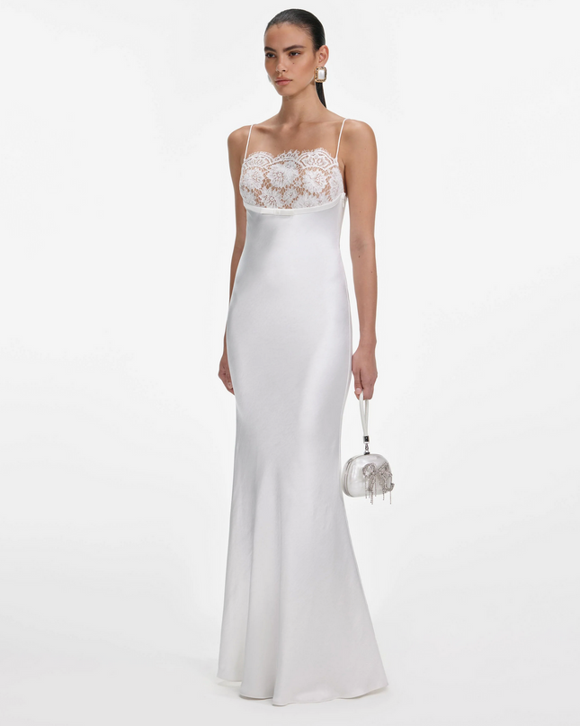 White Satin Lace Maxi Dress