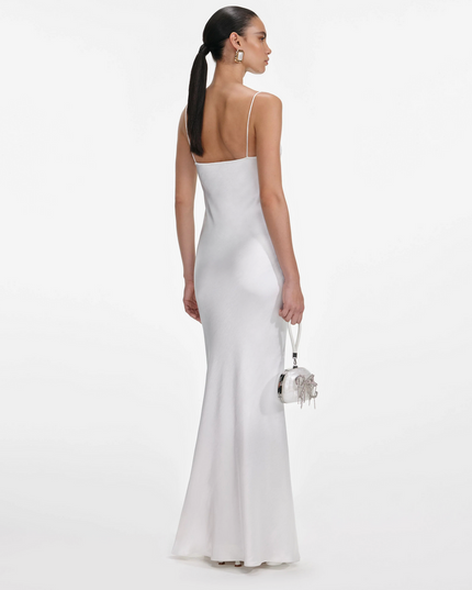 White Satin Lace Maxi Dress