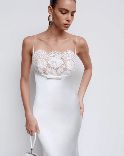 White Satin Lace Maxi Dress