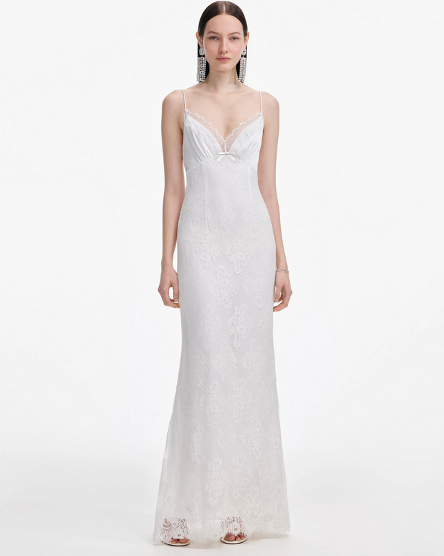 White Strappy Floral Lace Maxi Dress