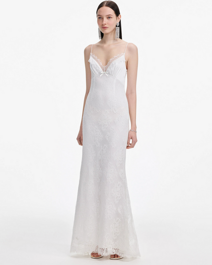 White Strappy Floral Lace Maxi Dress