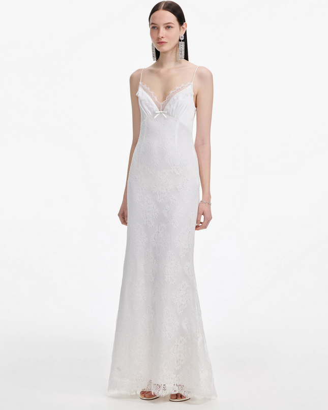 White Strappy Floral Lace Maxi Dress