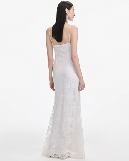 White Strappy Floral Lace Maxi Dress