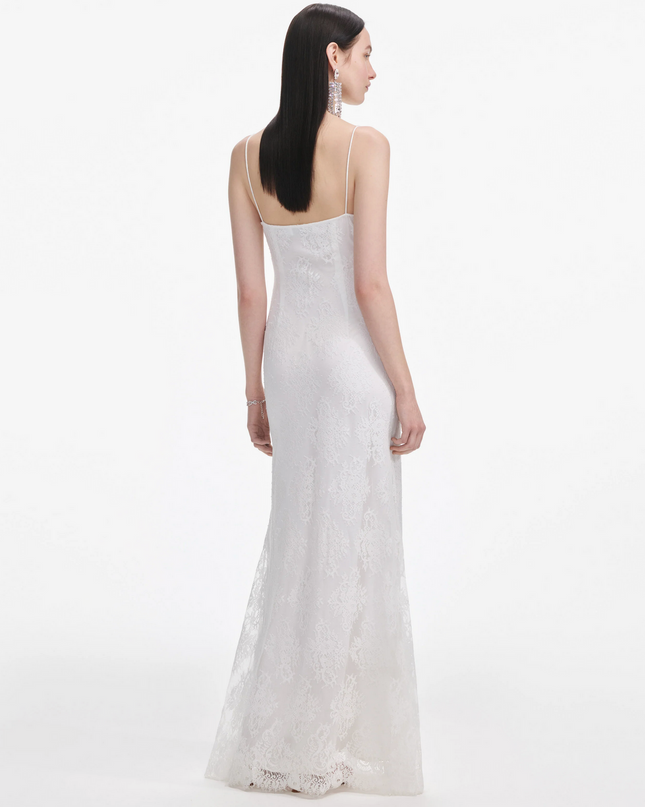 White Strappy Floral Lace Maxi Dress