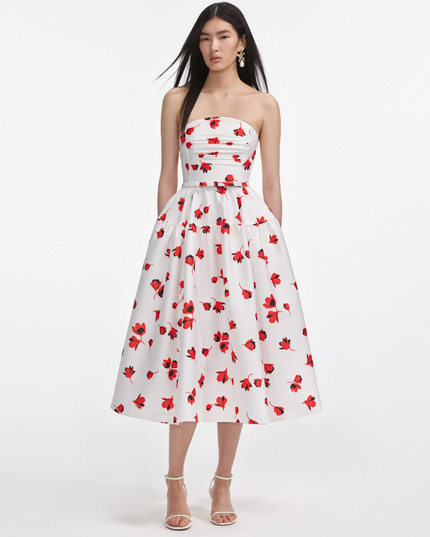 Floral Print Taffeta Midi Dress