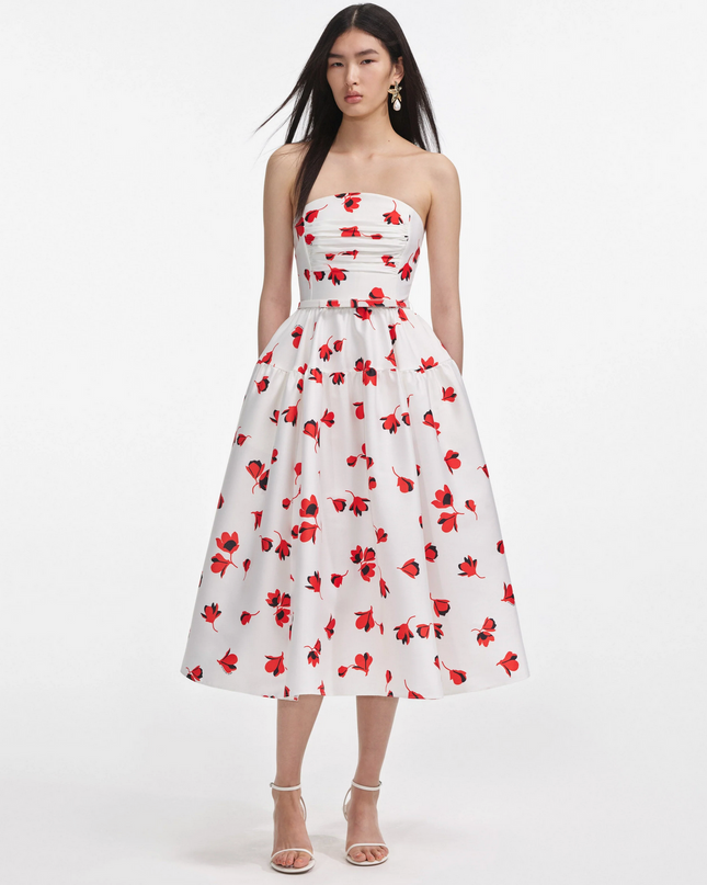 Floral Print Taffeta Midi Dress
