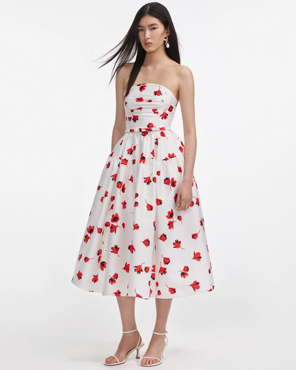 Floral Print Taffeta Midi Dress