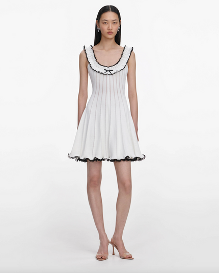 White Contrast Trim Knit Mini Dress