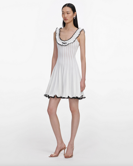 White Contrast Trim Knit Mini Dress