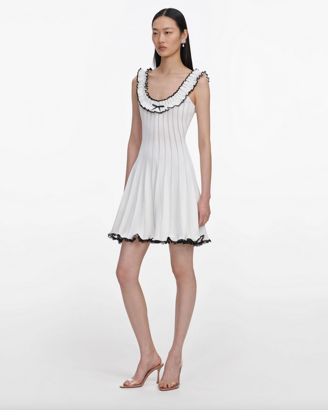 White Contrast Trim Knit Mini Dress
