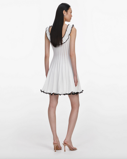 White Contrast Trim Knit Mini Dress
