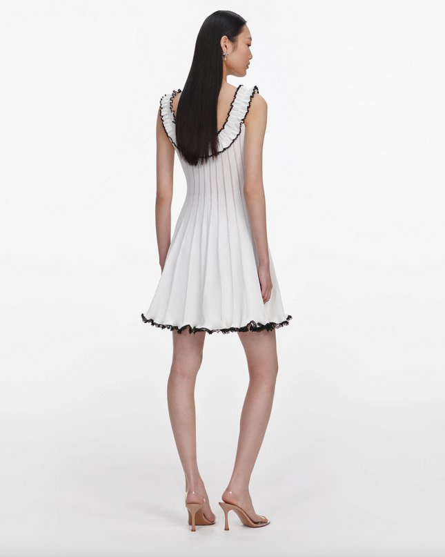 White Contrast Trim Knit Mini Dress
