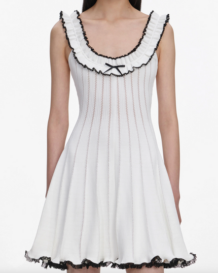 White Contrast Trim Knit Mini Dress