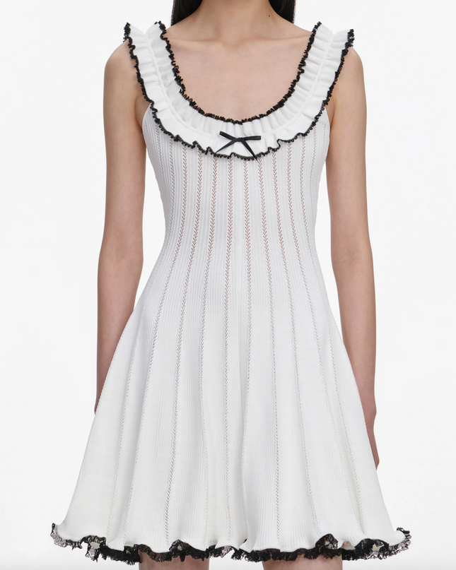 White Contrast Trim Knit Mini Dress