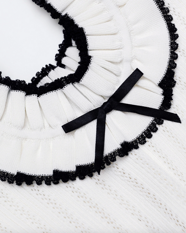 White Contrast Trim Knit Mini Dress
