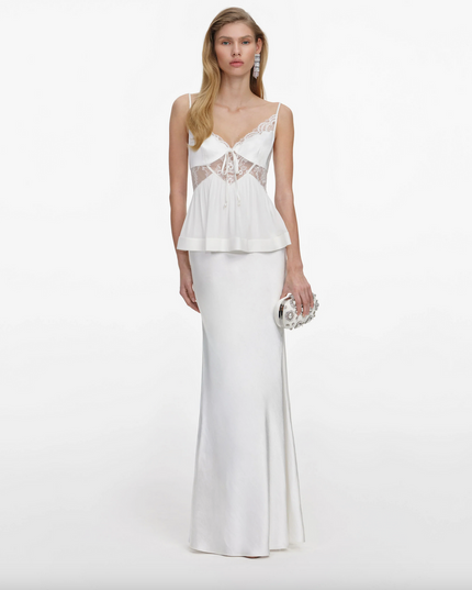 White Georgette Satin Maxi Dress