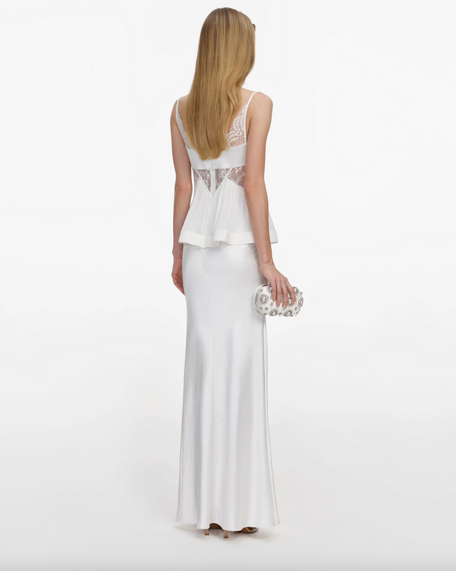 White Georgette Satin Maxi Dress