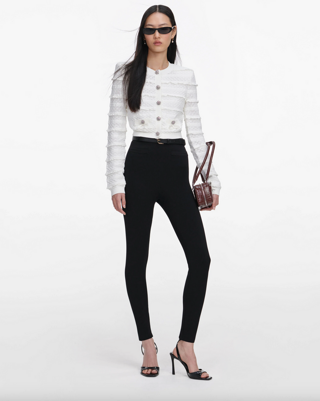 White Pointelle Diamante Cardigan