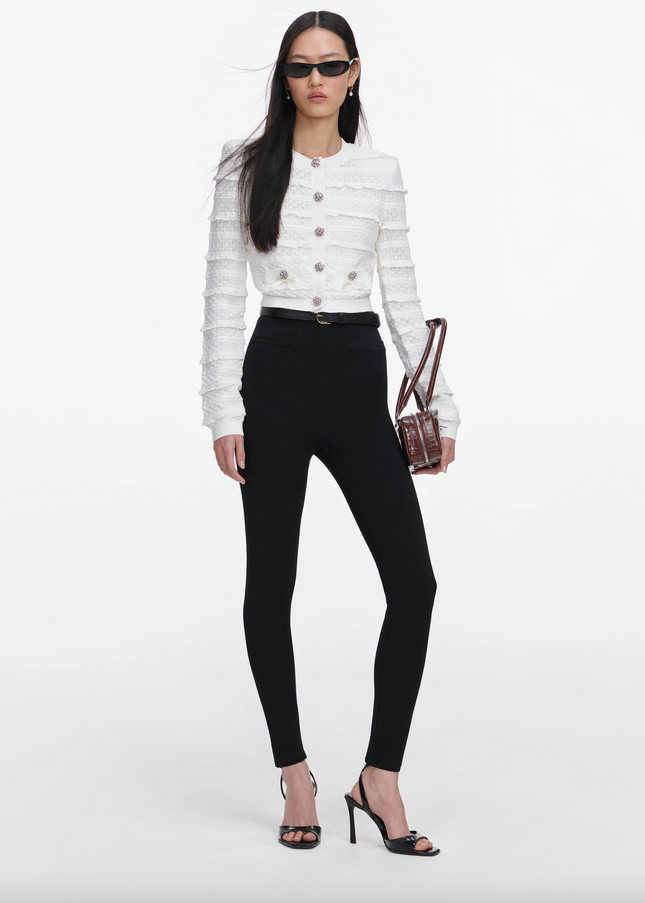 White Pointelle Diamante Cardigan