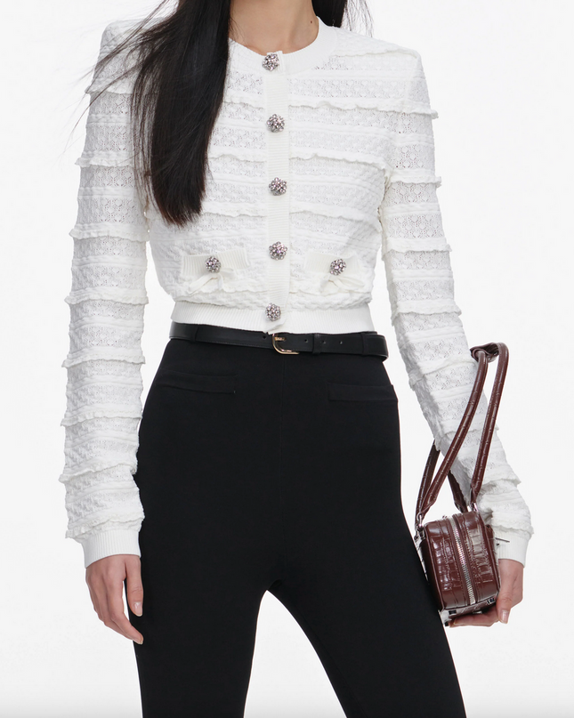 White Pointelle Diamante Cardigan