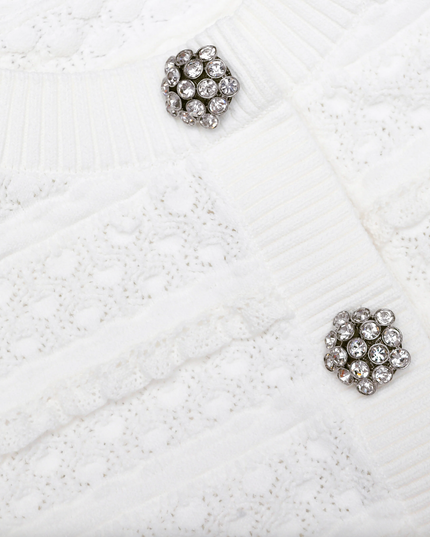 White Pointelle Diamante Cardigan