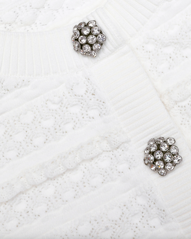 White Pointelle Diamante Cardigan