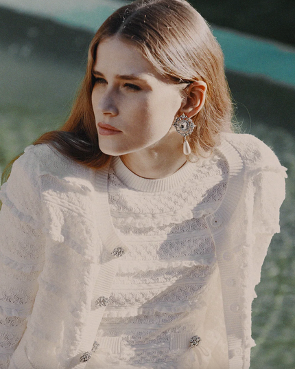 White Pointelle Diamante Cardigan