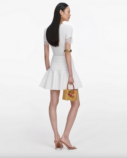 White Pointelle Knit Mini Skirt