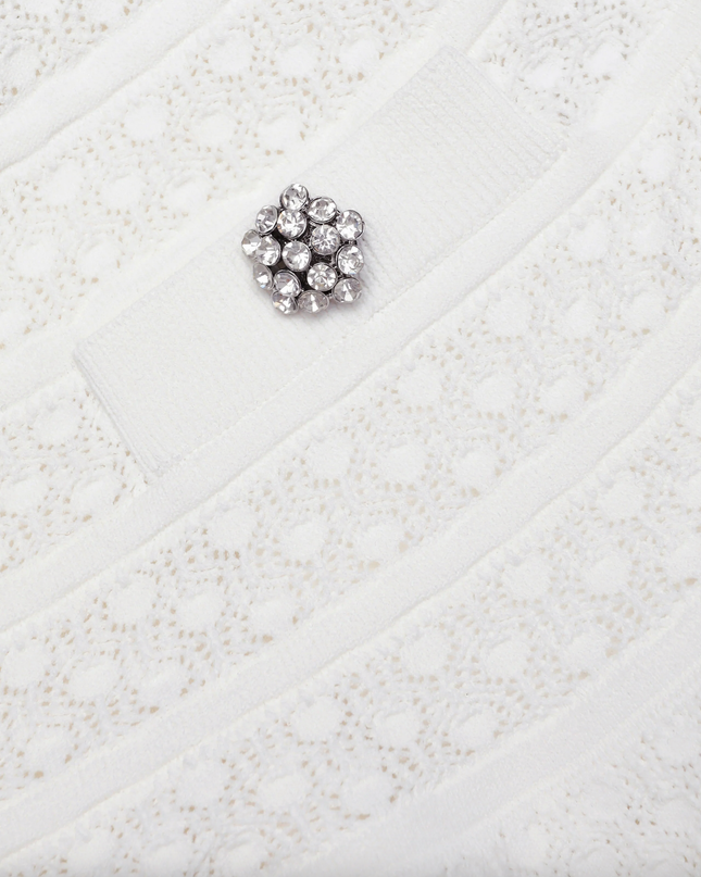 White Pointelle Knit Mini Skirt