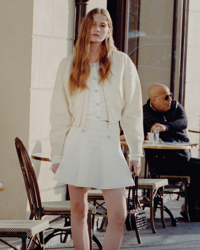 White Pointelle Knit Mini Skirt