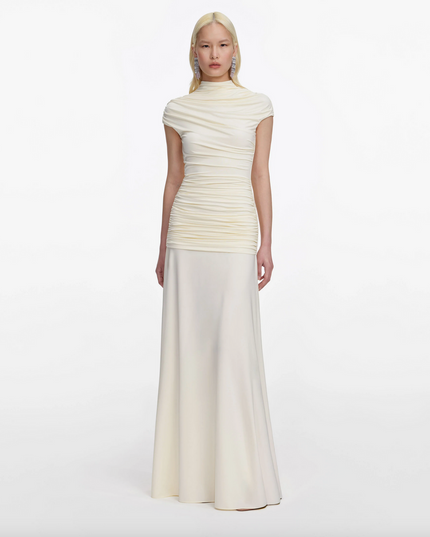 Yellow Jersey Draped Maxi Dress