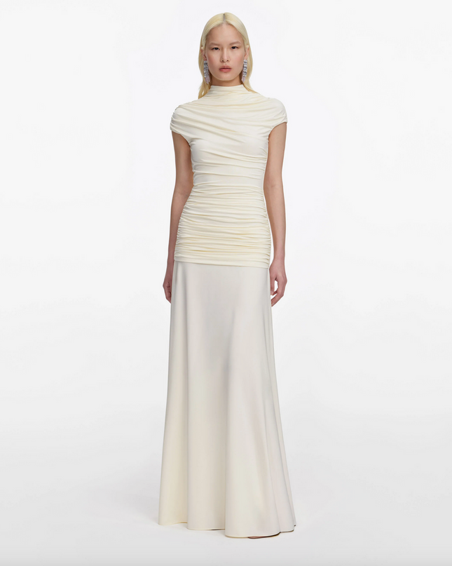 Yellow Jersey Draped Maxi Dress