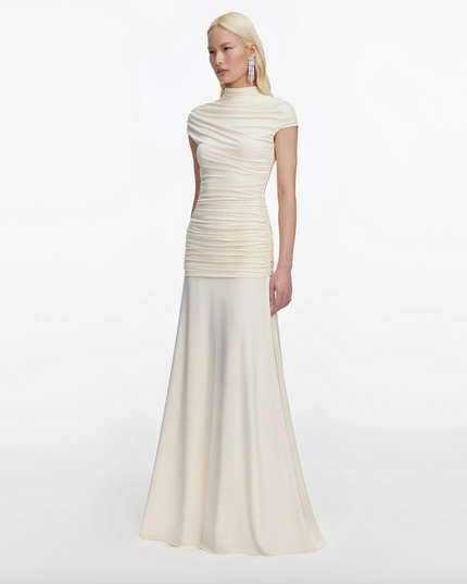 Yellow Jersey Draped Maxi Dress