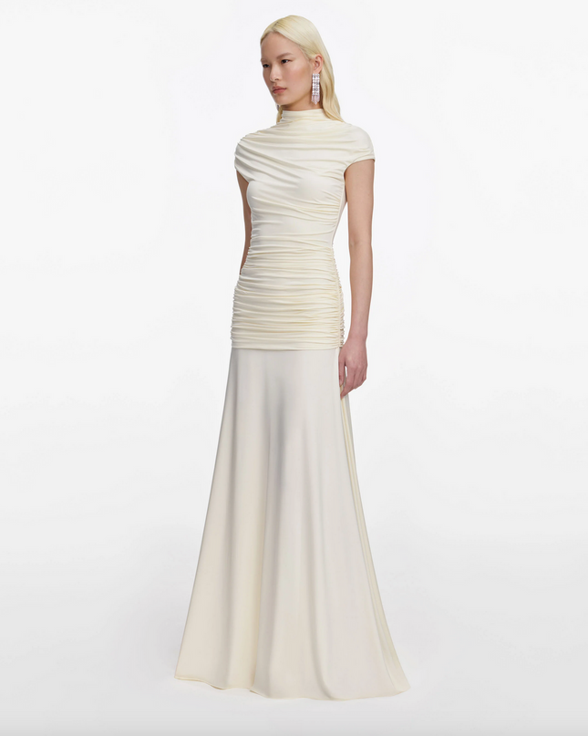 Yellow Jersey Draped Maxi Dress