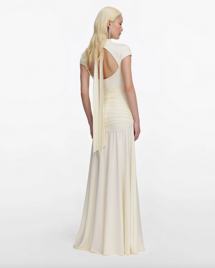 Yellow Jersey Draped Maxi Dress