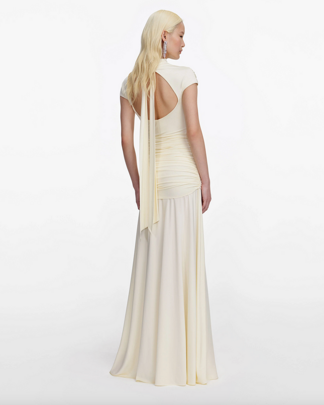 Yellow Jersey Draped Maxi Dress