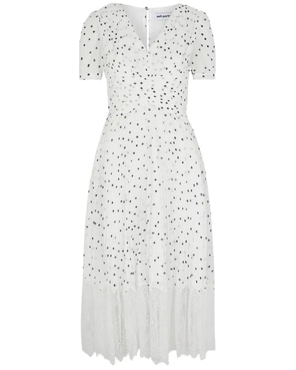 Polka Dot Chiffon Crossover Midi Dress