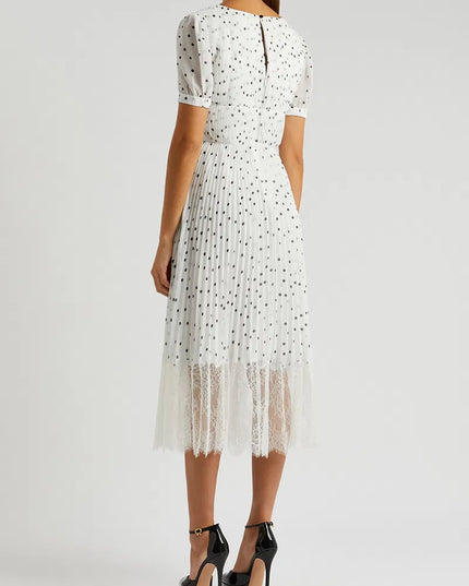Polka Dot Chiffon Crossover Midi Dress